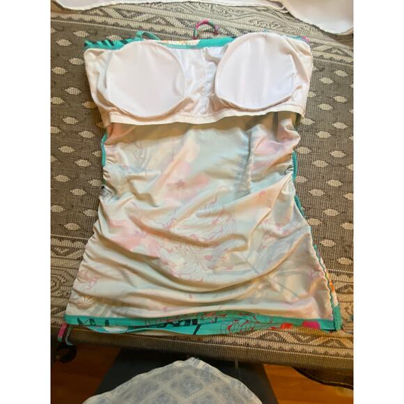 Women's Hapari Swim Bathing Suit TOP (only) 16 turq w Pink . Side rouching EUC - Picture 7 of 15